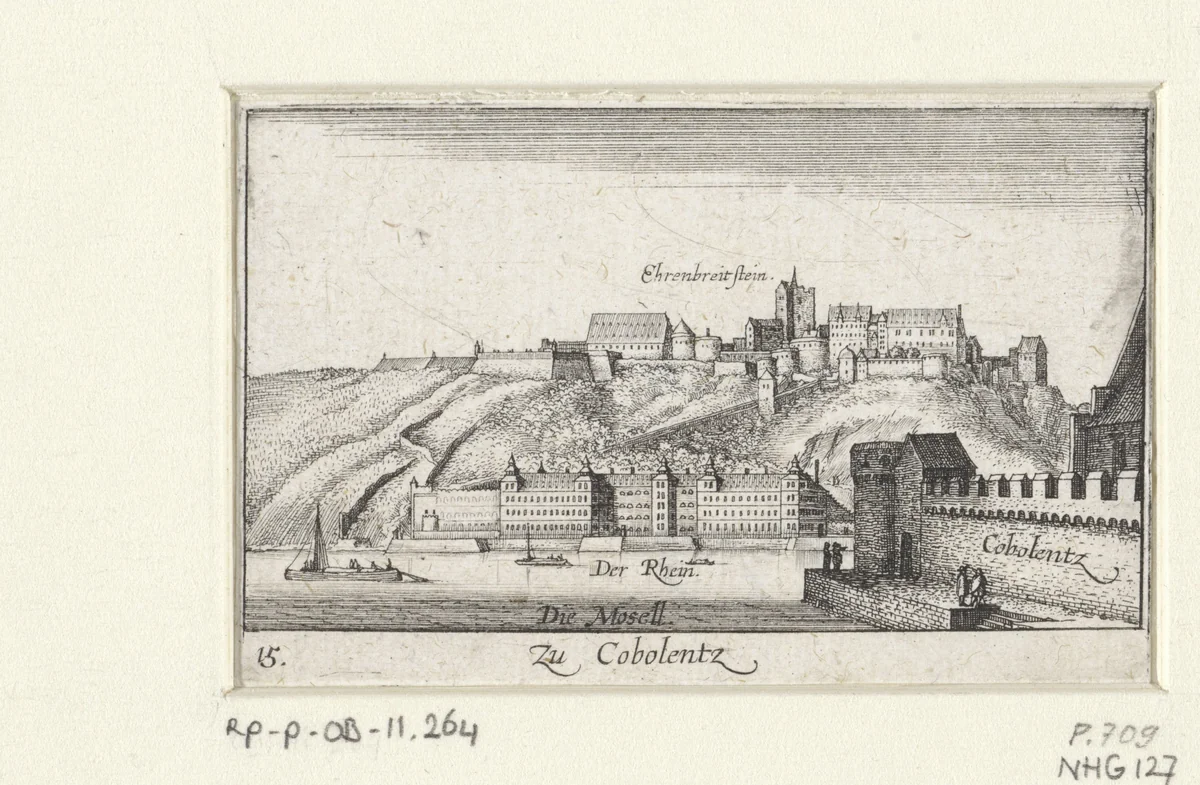 Gezicht op Koblenz by Wenceslaus Hollar, print, 1635