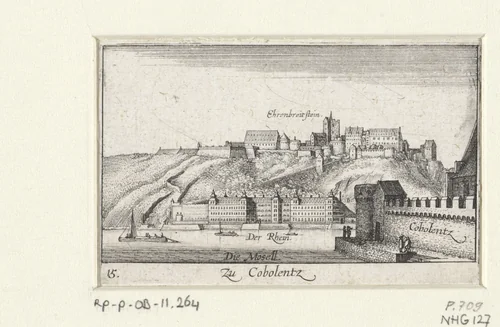 Gezicht op Koblenz by Wenceslaus Hollar, print, 1635