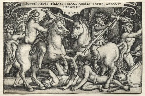 The Labors of Hercules: Hercules Abducting Iole by Hans Sebald Beham, print, 1544