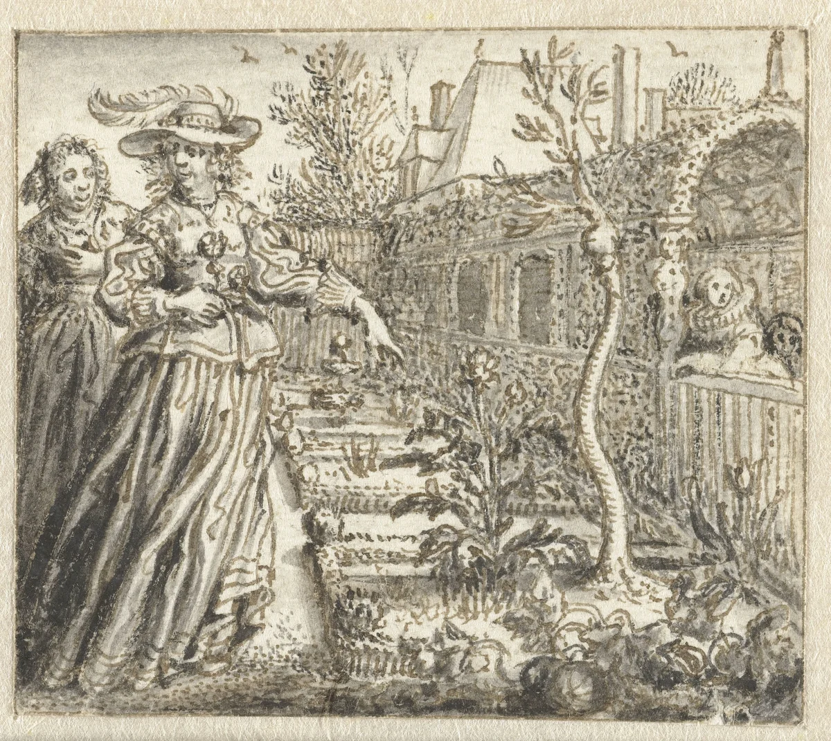Women in a Garden by Adriaen Pietersz van de Venne, drawing, 1634