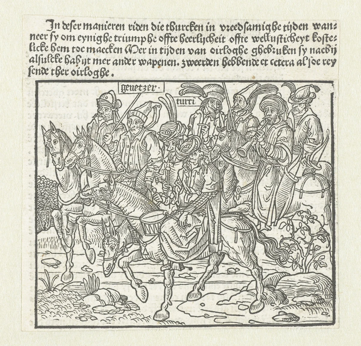 Turken te paard by Erhard Reuwich, print, 1486-1488