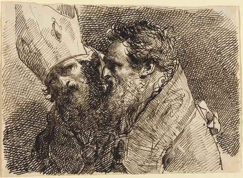 Heads of Two Bishops by Gaetano Gandolfi, drawing, 1770-1789