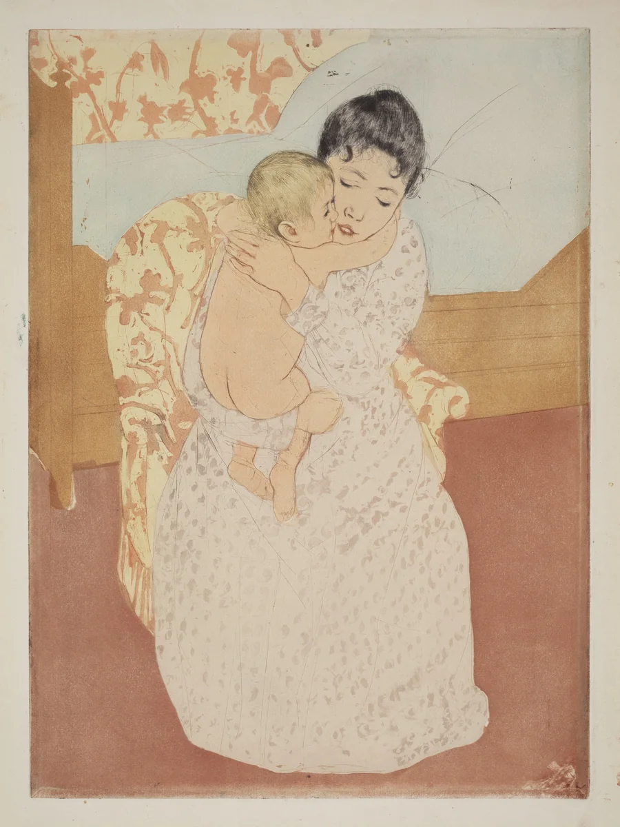 Maternal Caress by Mary Cassatt, print, 1890-1891
