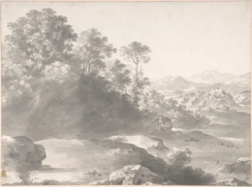 Landscape by Cornelis van Poelenburch, drawing, 1609-1667