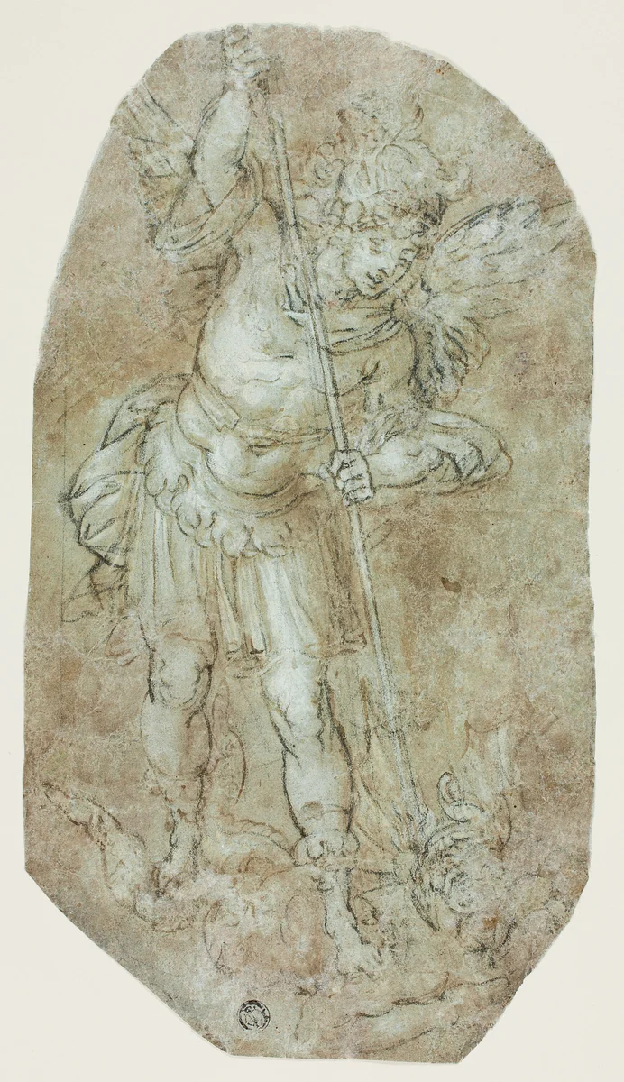 St. Michael Archangel and the Devil by Guido Reni, drawing, 1595-1699
