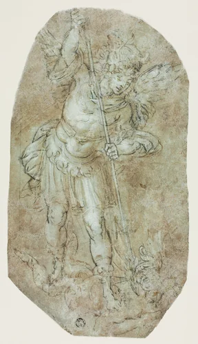 St. Michael Archangel and the Devil by Guido Reni, drawing, 1595-1699