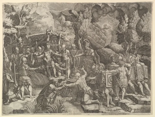 Sinon Deceiving the Trojans by Giorgio Ghisi, print, 1540-1549