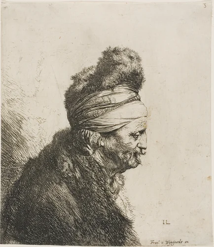 Bust of an Old Man Wearing a Fur Cap by Jan Lievens, print, 1635-1644