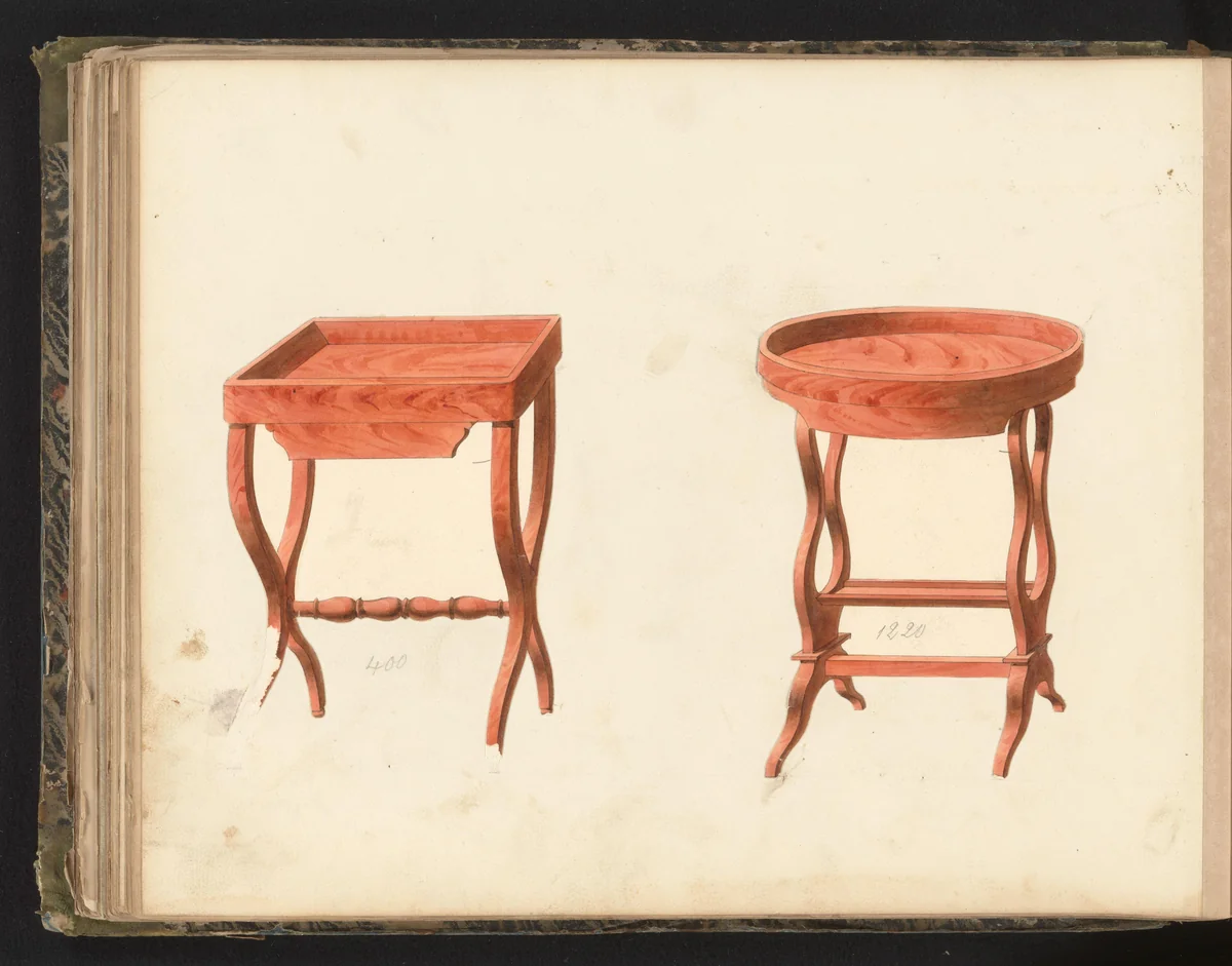 Twee ontwerpen voor breitafels by anonymous, drawing, 1825-1839