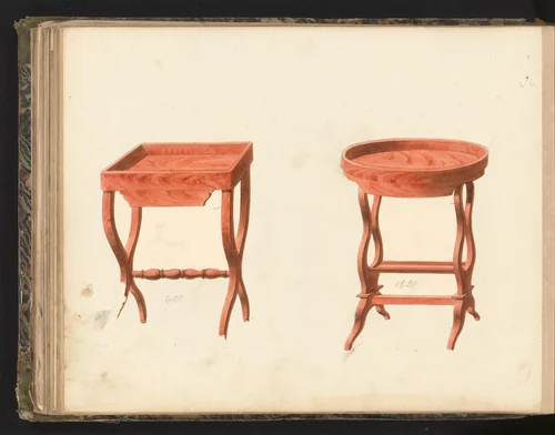 Twee ontwerpen voor breitafels by anonymous, drawing, 1825-1839