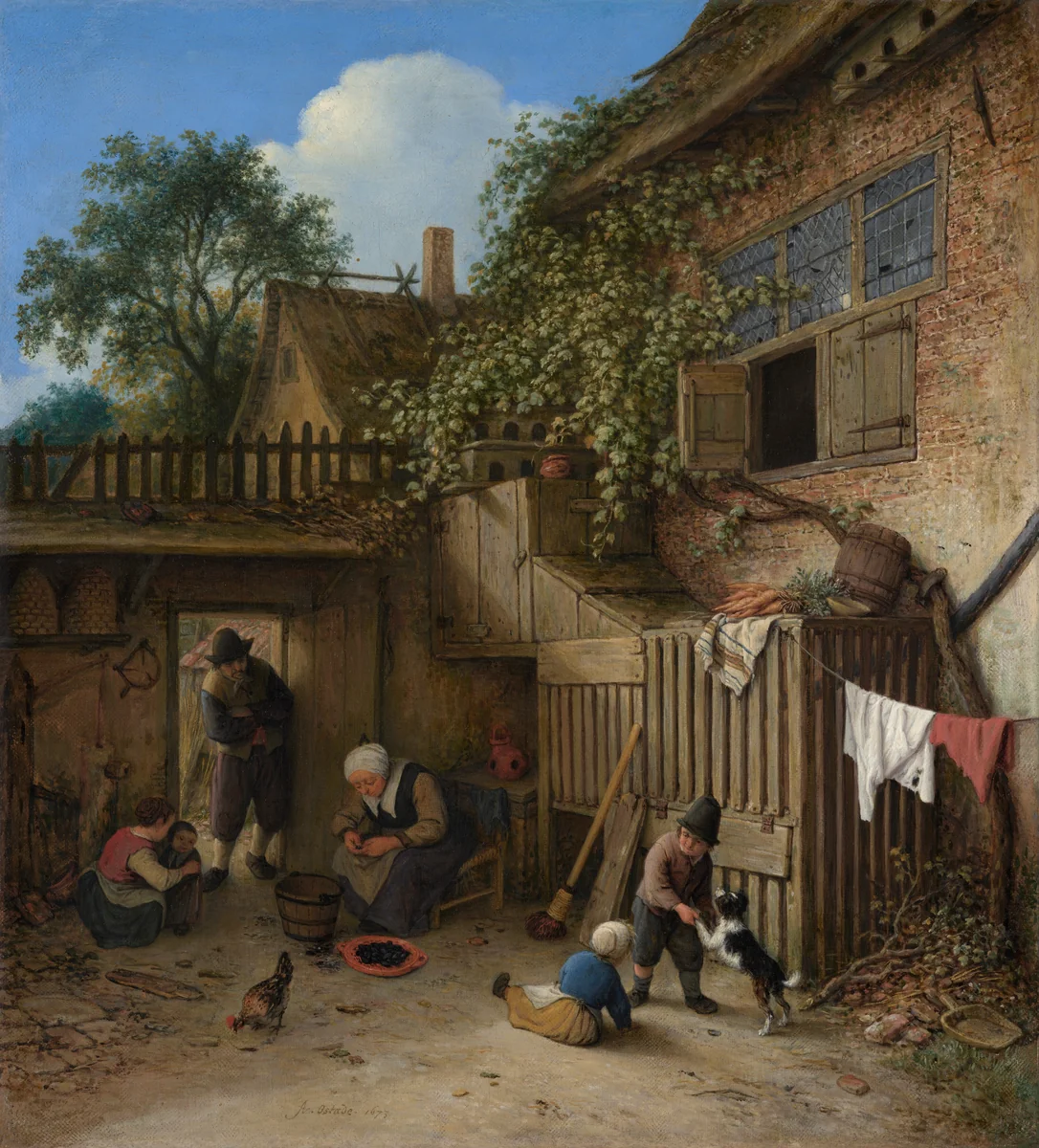 The Cottage Dooryard by Adriaen van Ostade, painting, 1673