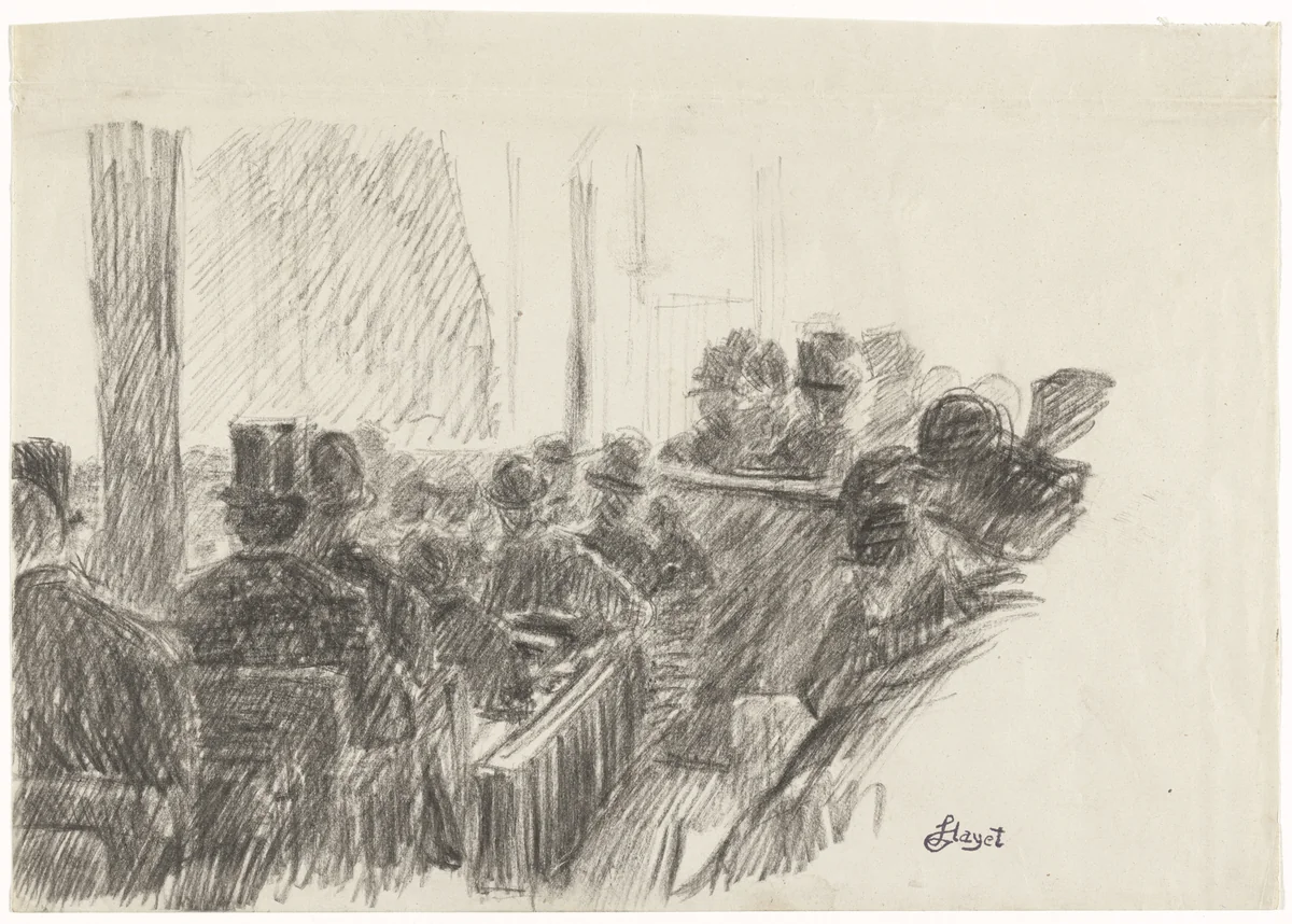 At the Theatre by Louis Hayet, drawing, 1888