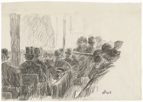 At the Theatre by Louis Hayet, drawing, 1888
