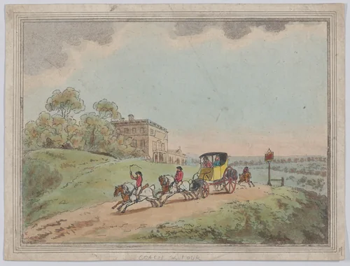 A Coach and Four (from, Rustic Sketches?) by Thomas Rowlandson, print, 1787
