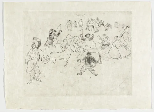 Collision on the Road (Collusion en chemin), plate XXVII (supplementary suite) from Les Âmes mortes by Marc Chagall, illustrated book, 1923