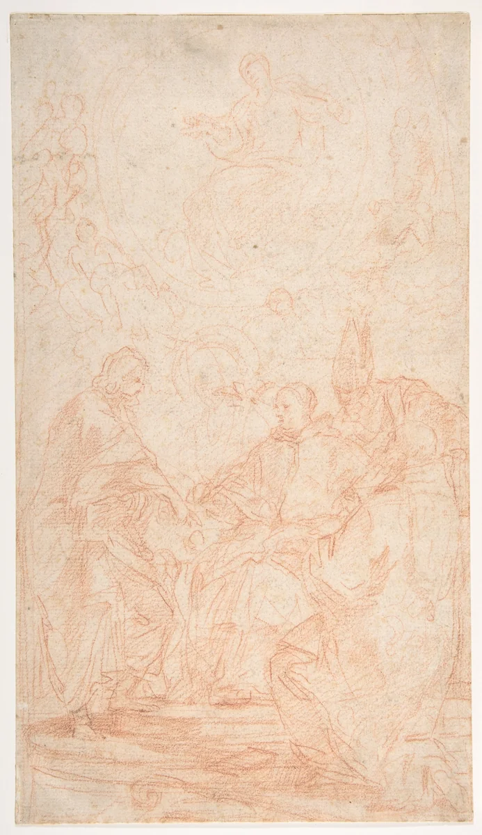 The Virgin Immaculate and Four Male Saints (Study for The Dispute over the Immaculate Conception) by Carlo Maratti, drawing, 1625-1713