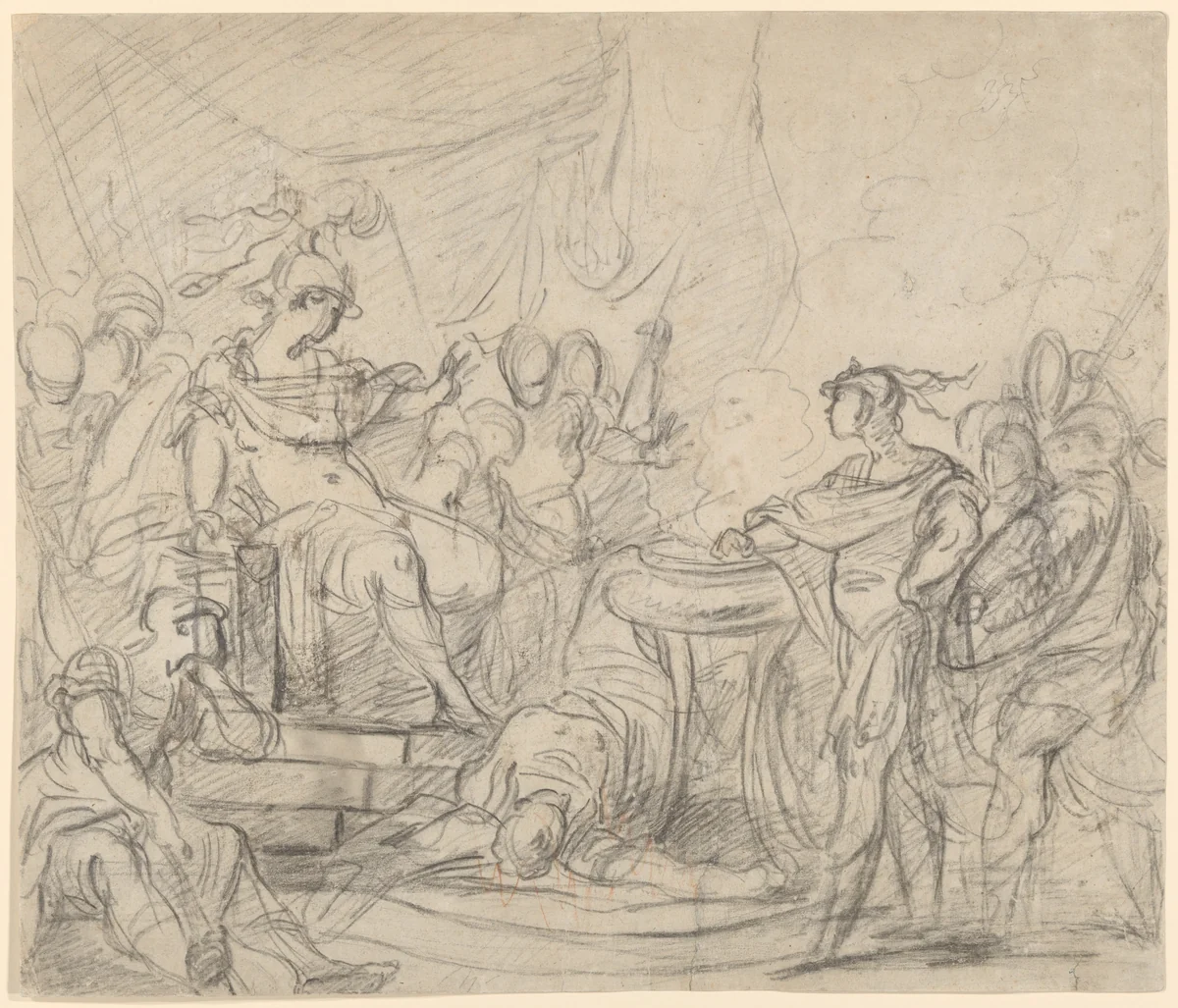 Mucius Scaevola Before King Porsenna by François Boucher, drawing, 1715-1770
