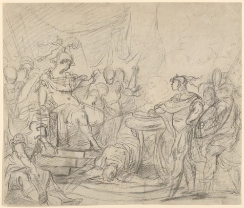 Mucius Scaevola Before King Porsenna by François Boucher, drawing, 1715-1770