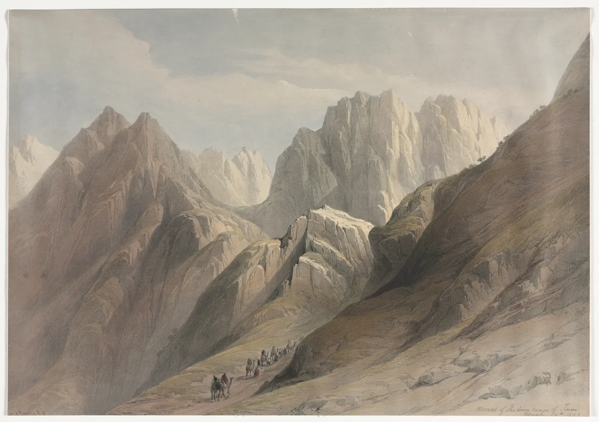 Ascent of the Lower Range of Sinai by David Roberts, print, 1839