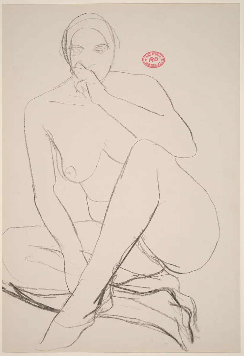 Untitled [seated female nude with hand to mouth] by Richard Diebenkorn, drawing, 1955-1967