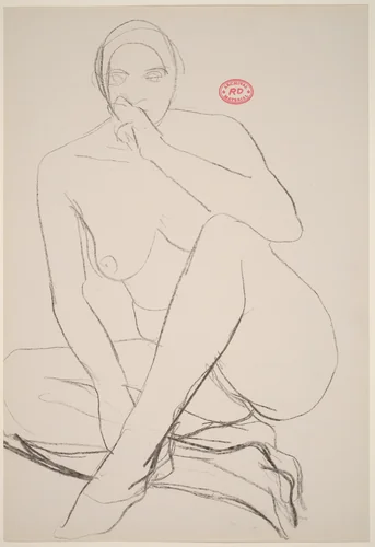 Untitled [seated female nude with hand to mouth] by Richard Diebenkorn, drawing, 1955-1967
