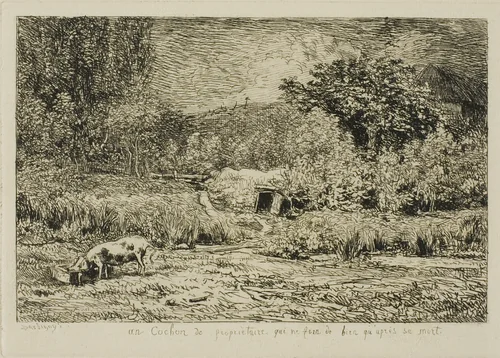 Pig in an Orchard by Charles-François Daubigny, print, 1855-1865