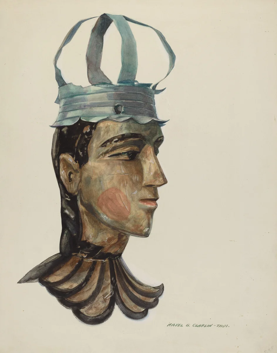 Head of Carved Figure with Tin Crown by Majel G. Claflin, index of american design, 1935-1942