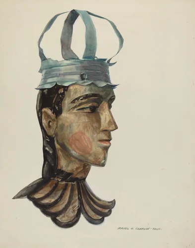 Head of Carved Figure with Tin Crown by Majel G. Claflin, index of american design, 1935-1942