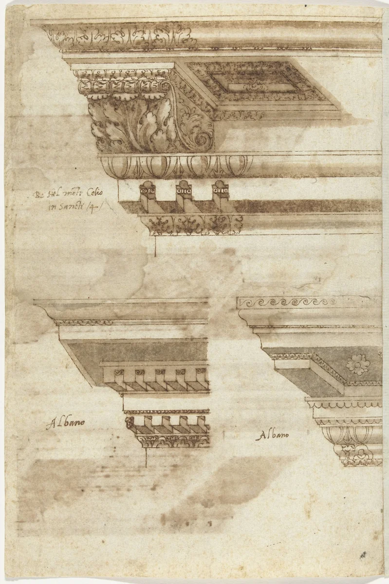 Drie kroonlijsten by anonymous, drawing, 1500-1599