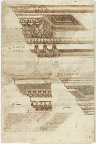 Drie kroonlijsten by anonymous, drawing, 1500-1599