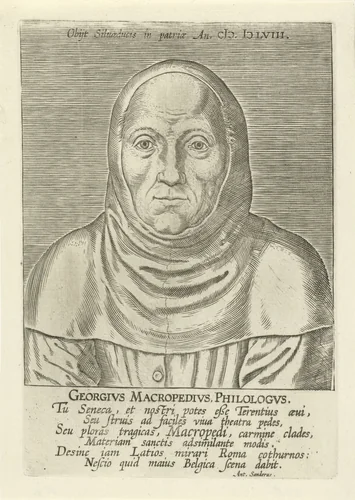 Portret van Georgius Macropedius by Philips Galle, print, 1608