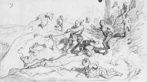 The Fable of the Miller, His Son and the Donkey No. 7 by Elihu Vedder, artwork, 1860