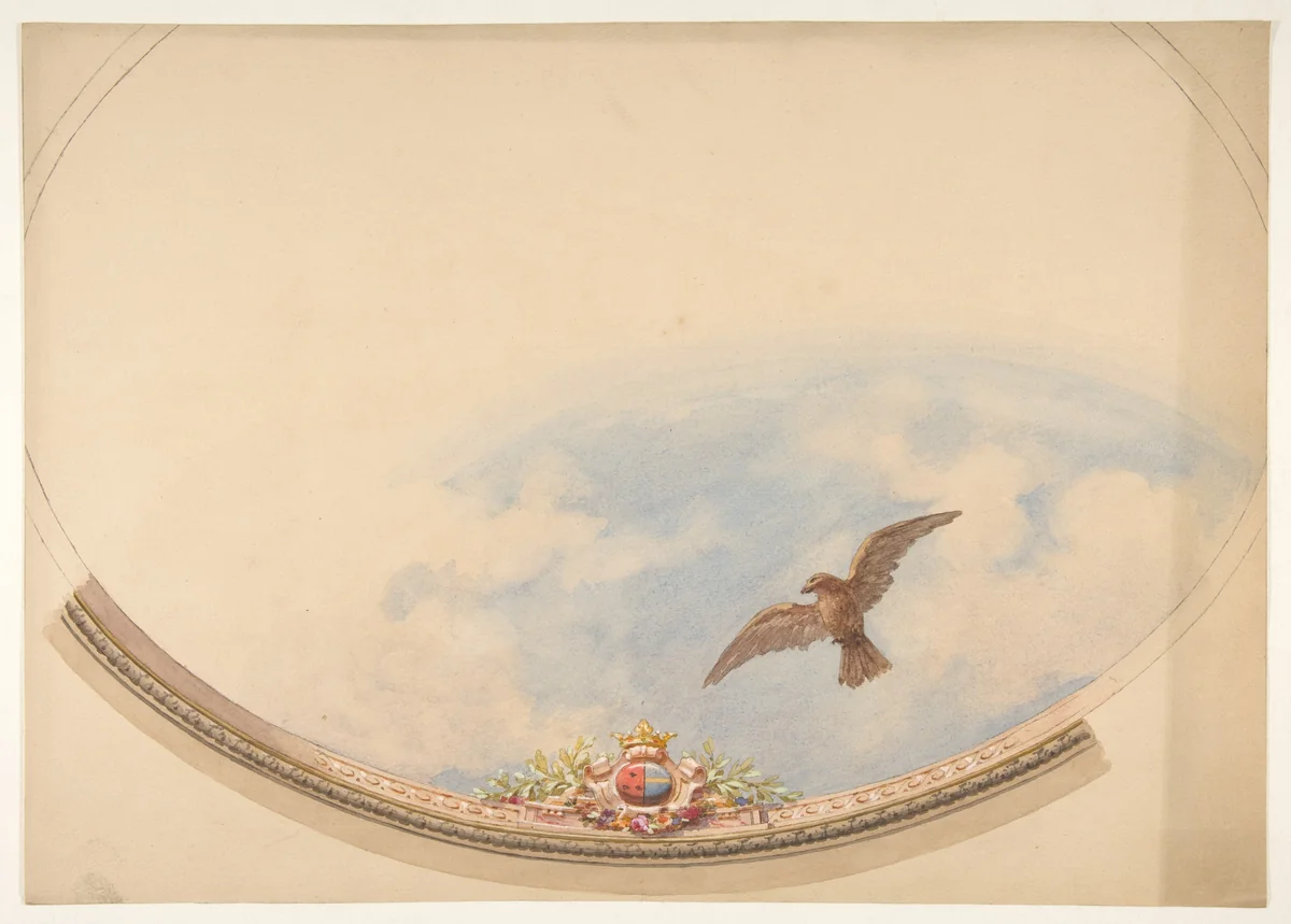 Design for a ceiling painted with clouds and a soaring eagle by Jules-Edmond-Charles Lachaise, drawing, 1850-1900