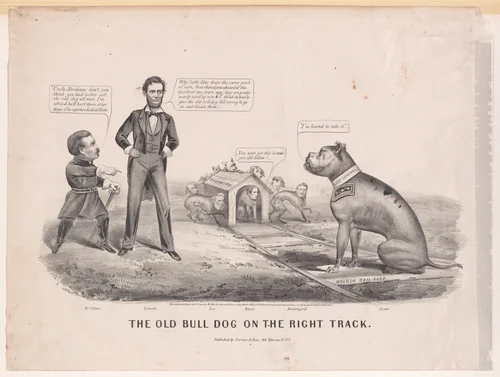 The Old Bull Dog on the Right Track by Currier & Ives, print, 1864