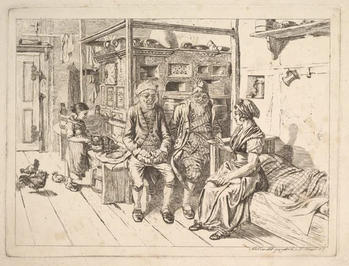 The Jewish Family Sitting Around the Stove by Johann Christoph Erhard, print, 1817