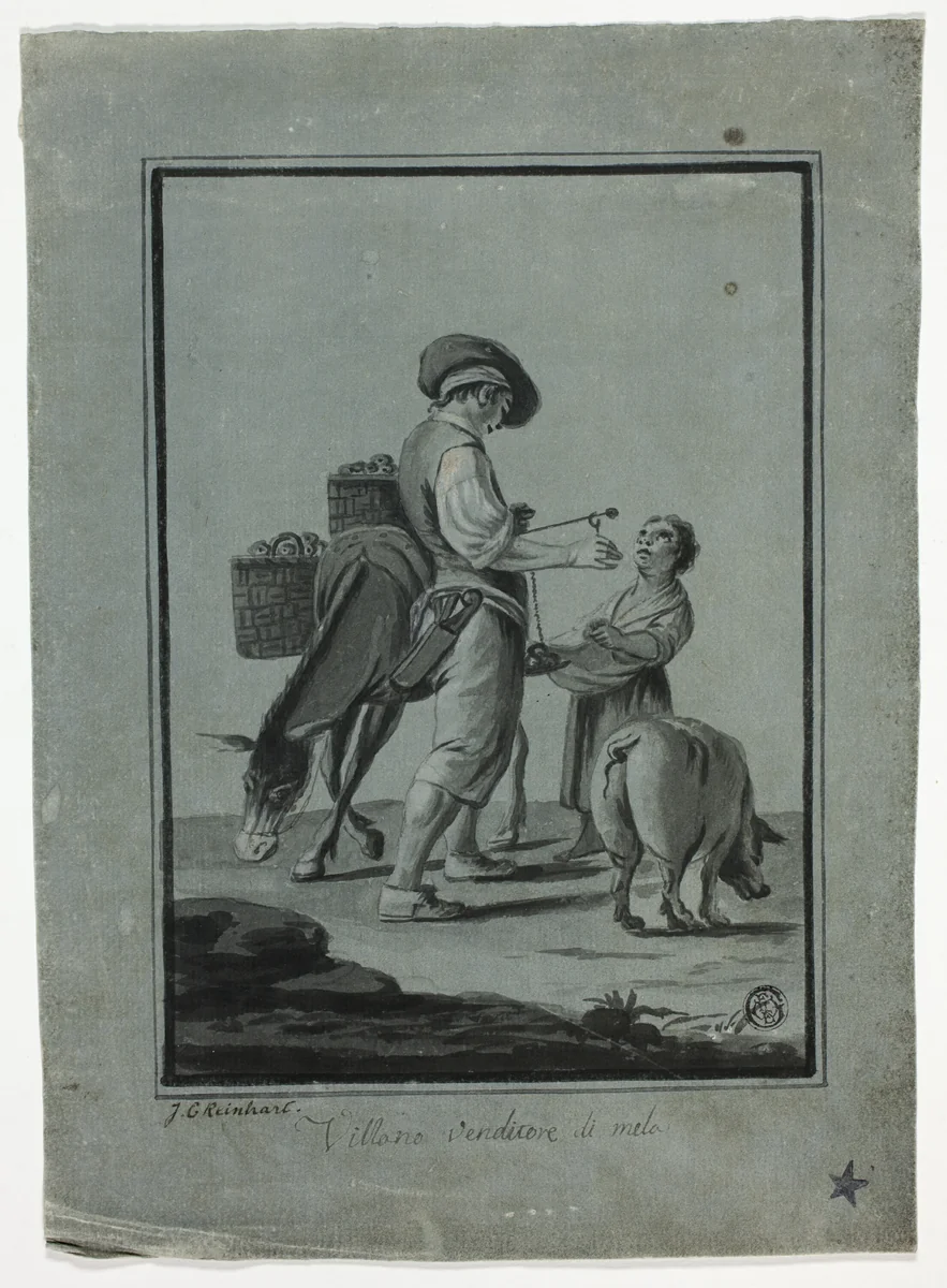 Peasant Apple Peddler by Johann Christian Reinhart, drawing, 1781-1847
