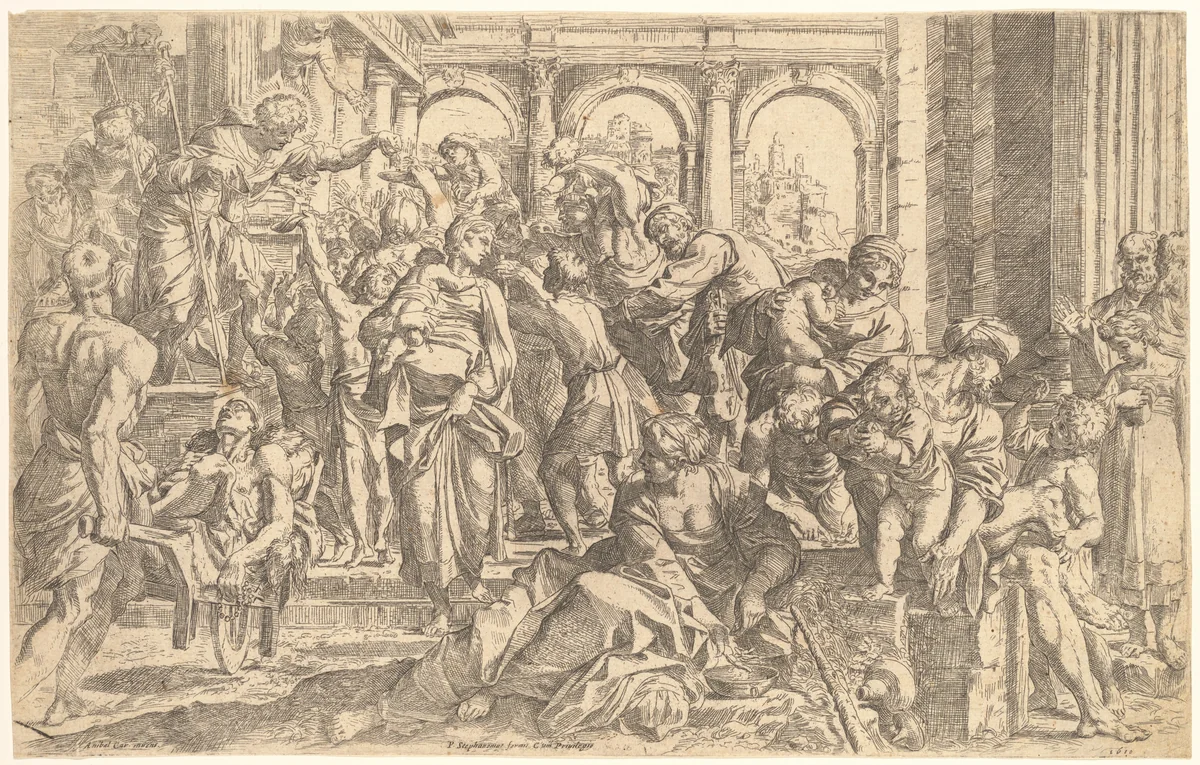 Saint Roch Distributing Alms by Guido Reni, print, 1610