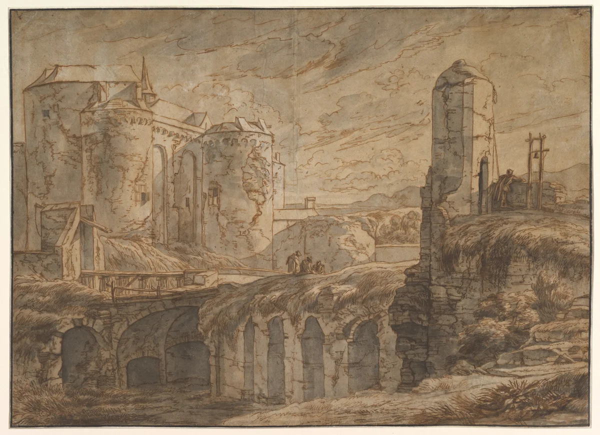 The Gate of Bruges at Sluis by Hendrick van Minderhout, drawing, 1661