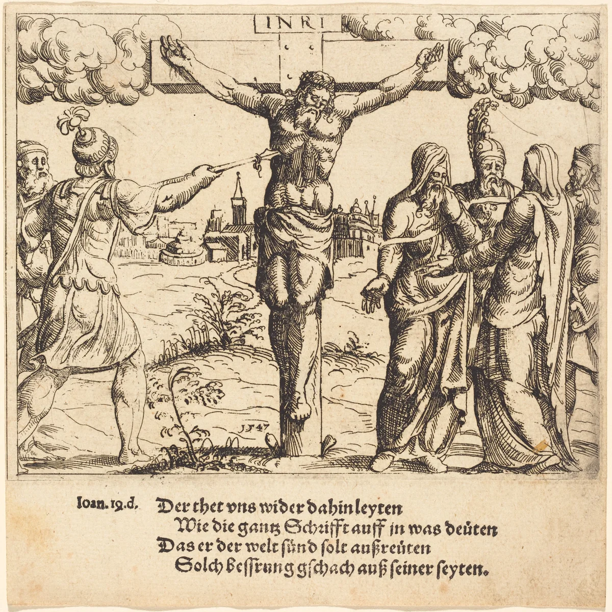 Christ is Pierced with the Lance by Augustin Hirschvogel, print, 1547