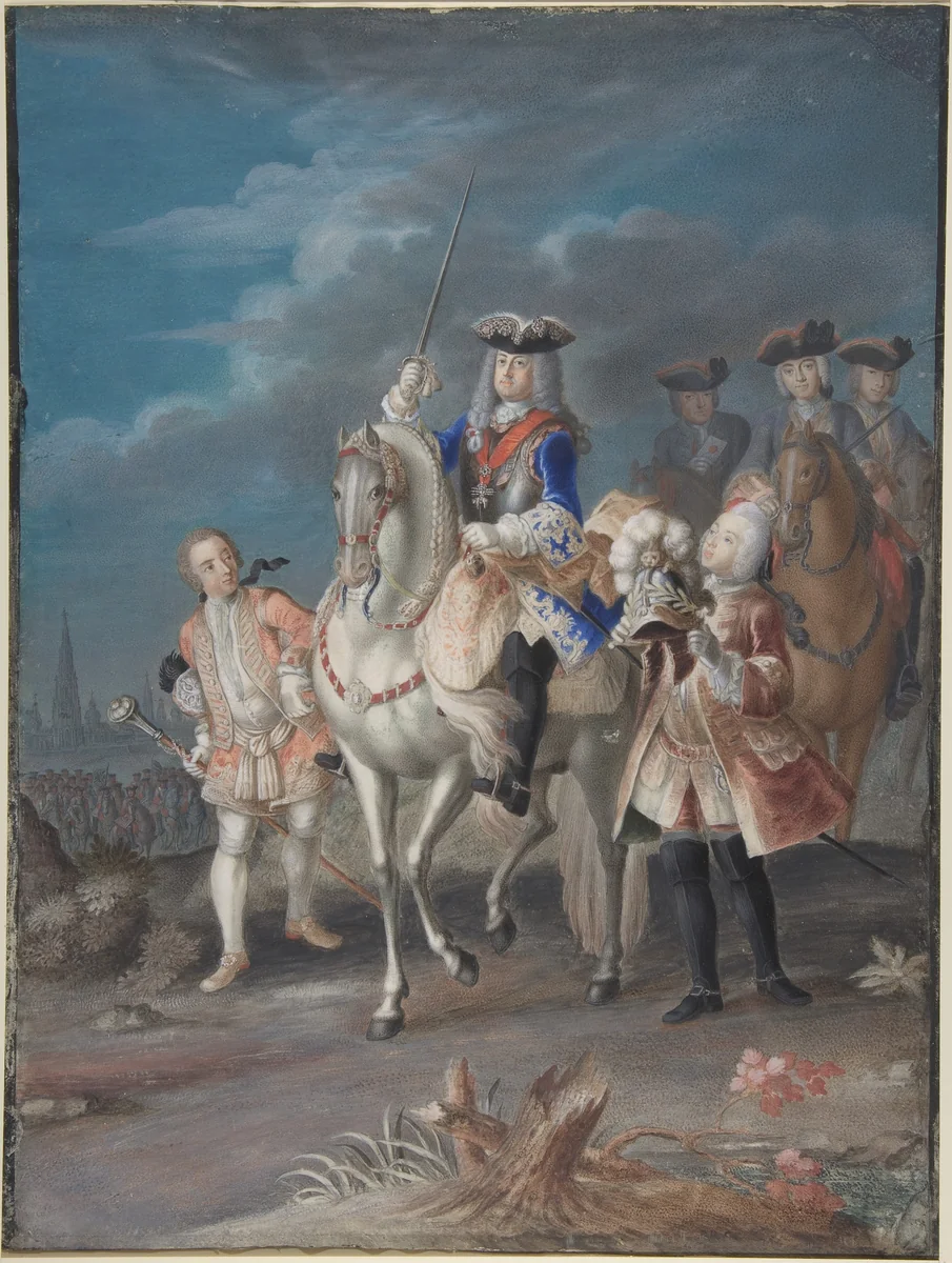 Portrait of the consort of Maria Theresa, queen of Hungary and Bohemia, on horseback by anonymous, drawing, 1700-1799