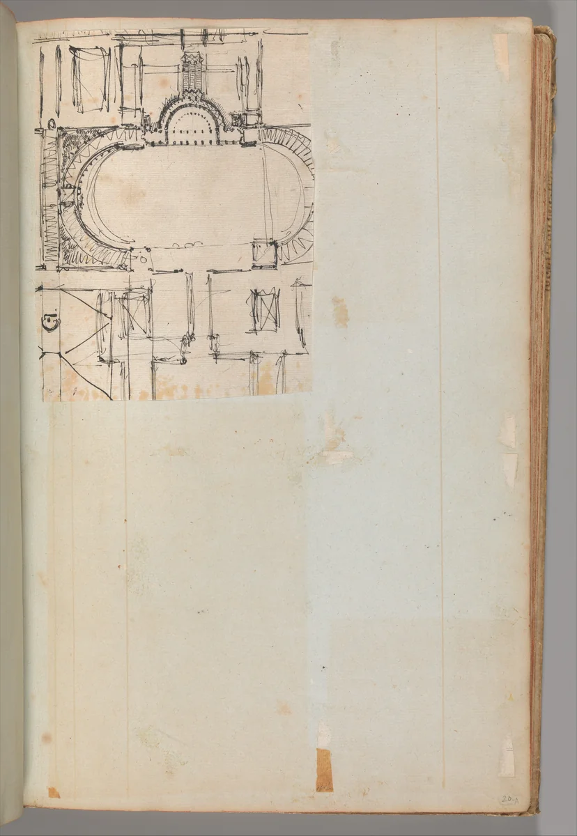 Page from a Scrapbook containing Drawings and Several Prints of Architecture, Interiors, Furniture and Other Objects by Charles Percier, book, 1795-1805