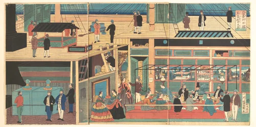 Interior of an American Steamship by Utagawa Yoshikazu, print, 1861