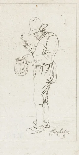 Staande man met pijp en kruik by Pieter de Mare, print, 1779