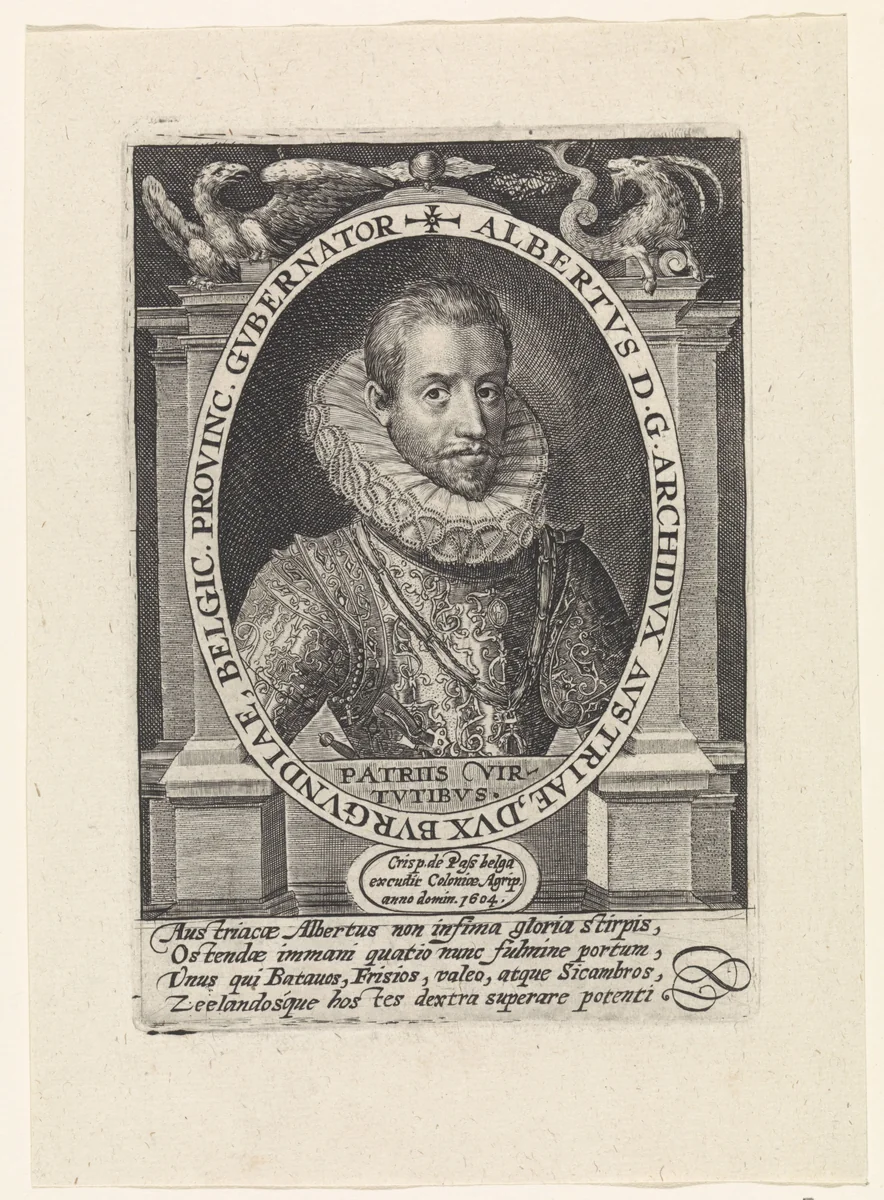 Busteportret van Albrecht, aartshertog van Oostenrijk by Crispijn van de Passe, print, 1604