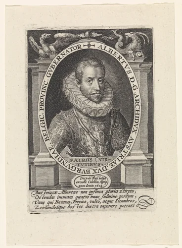 Busteportret van Albrecht, aartshertog van Oostenrijk by Crispijn van de Passe, print, 1604