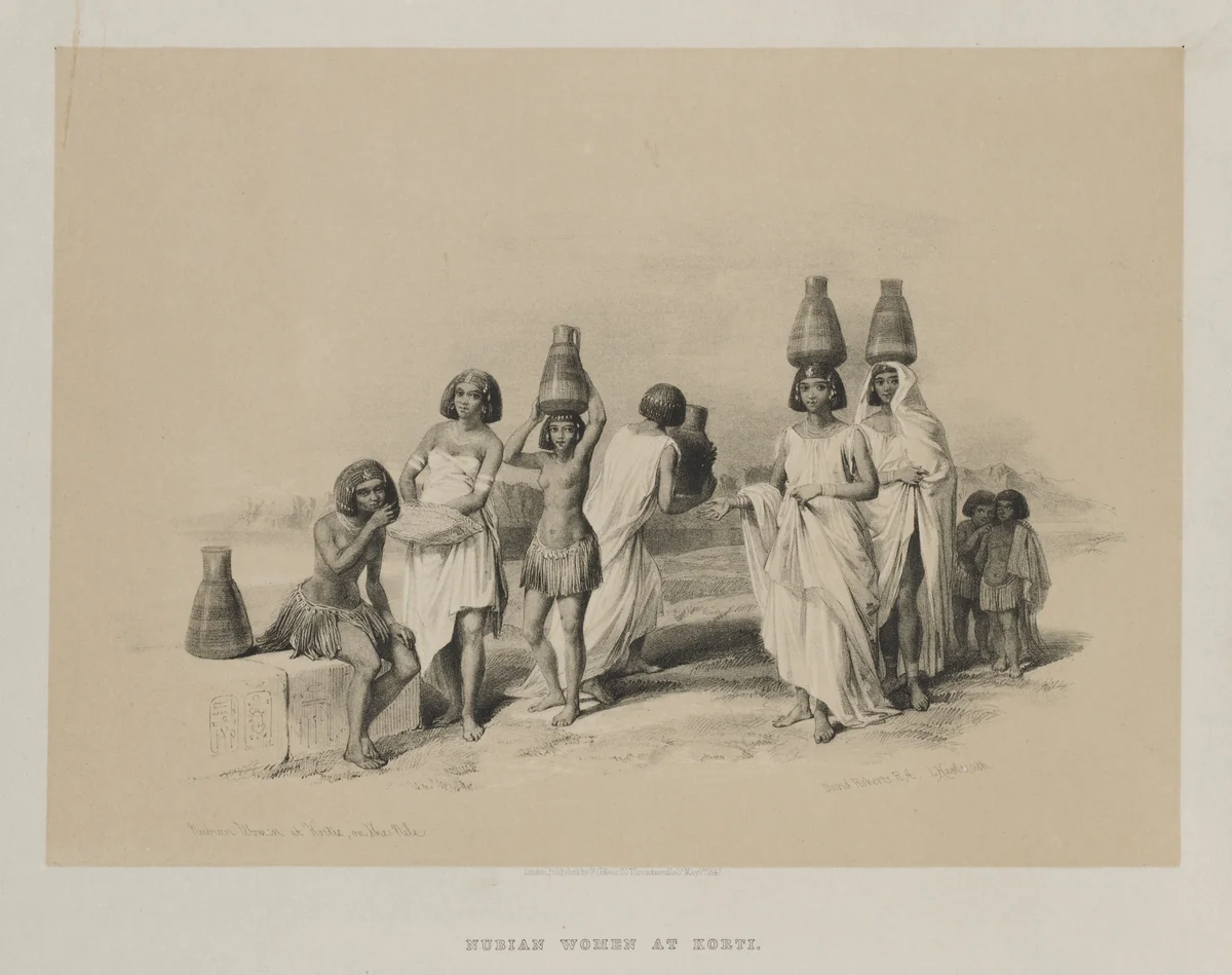 Egypt and Nubia, Volume I: Nubian Women at Kortie, on the Nile by Louis Haghe, print, 1847