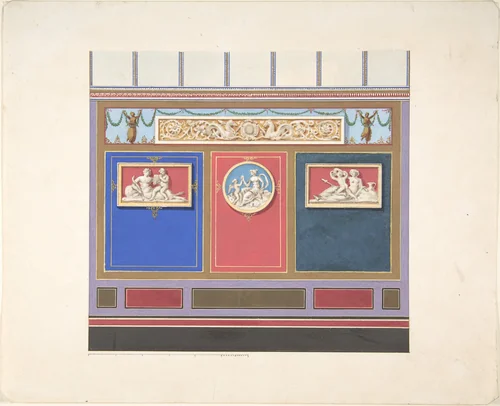 Painted Wall Decor Featuring Three Medallions by Jules-Edmond-Charles Lachaise, drawing, 1797-1897