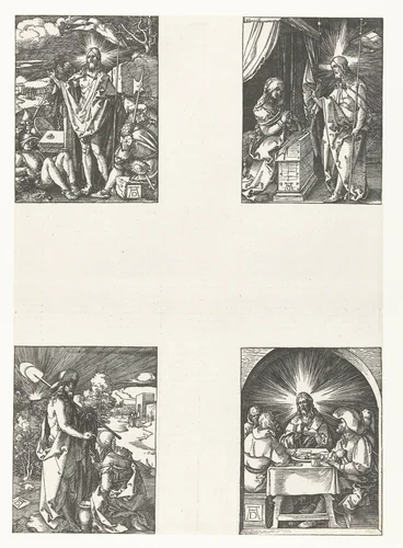 Opstanding, Christus verschijnt aan zijn moeder, Christus verschijnt aan Maria Magdalena, Christus in Emmaüs by Unknown, print, 1510