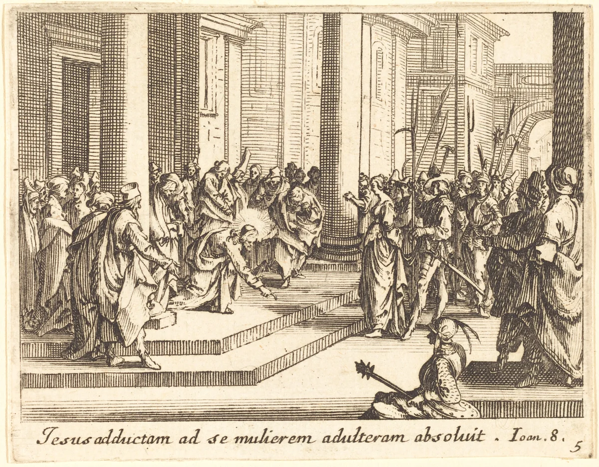 Christ and the Woman Taken in Adultery by Jacques Callot, print, 1635