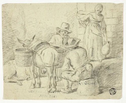Men and Donkeys, Woman with Pitcher by Edwin Henry Landseer, drawing, 1822-1873